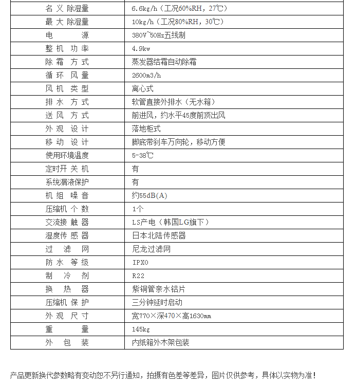 HJ-8240H煙草倉庫回潮除濕機(jī)參數(shù)表